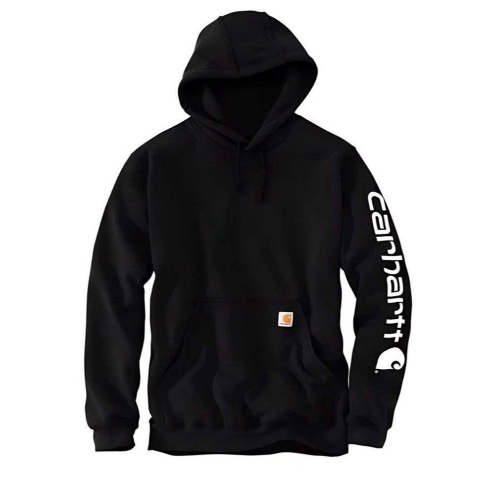 Carhartt Hooded Logo Sweatshirt Black Sz XL Tall Loose Fit EUC K288 cotton blend